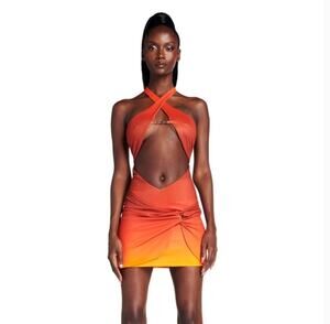 I.AM.GIA | Cosma Orange Yellow Ombre Cross Front Mini Dress | Medium